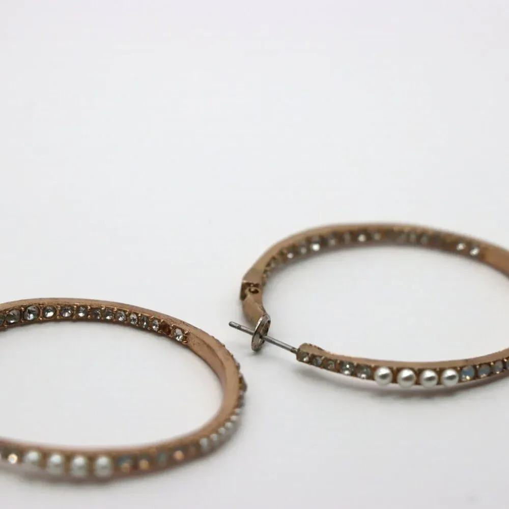 Gold Jeweled Hoop Earrings with Faux Pearls & Rhinestones – Vintage Inspired Sta